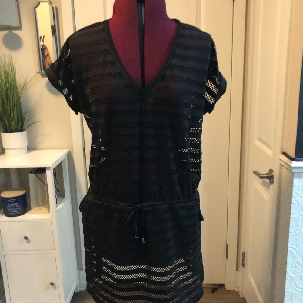 Calvin Klein Collection Black Swim Coverup with Stripes